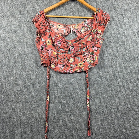 Free People Tops - Free People Top Womens Small Give Me More Floral Puff Sleeve Cropped Blouse Rust